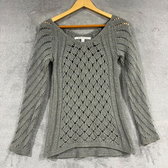 Max Studio Sweaters - Max Studio Womens Open Knit Sweater Sz Large Grey V-neck Long Sleeve Wool Blend